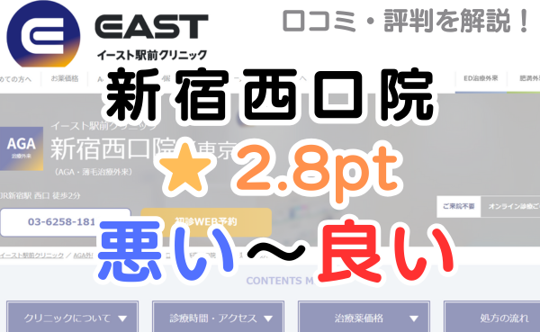 【口コミ悪い？】イースト駅前クリニック新宿西口院のレビュー評判！