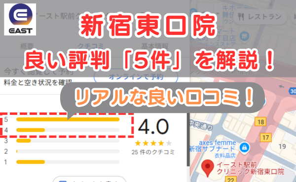 イースト駅前クリニック新宿東口院のリアルな良い口コミ評判とレビュー評価