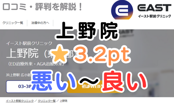 【偽物の評判？】イースト駅前クリニック「上野院」の口コミ解説！