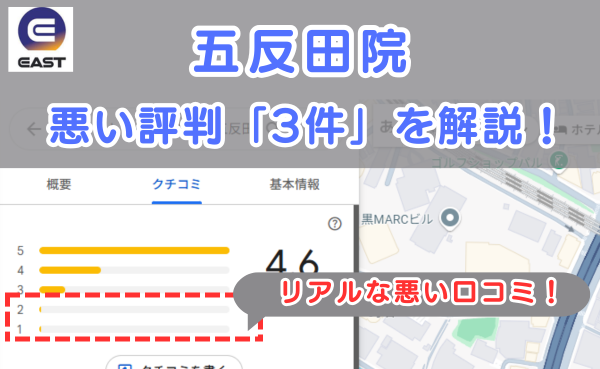 イースト駅前クリニック五反田院の悪い口コミ評判と、レビュー評価をGoogleMapから説明