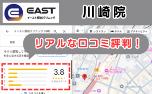 イースト駅前クリニック川崎院のリアルな口コミ評判と、レビュー評価をGoogleMapから説明