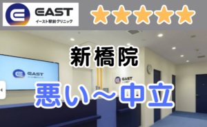 イースト駅前クリニック新橋院の店内画像と、悪い～中立の口コミ評判のアイキャッチ