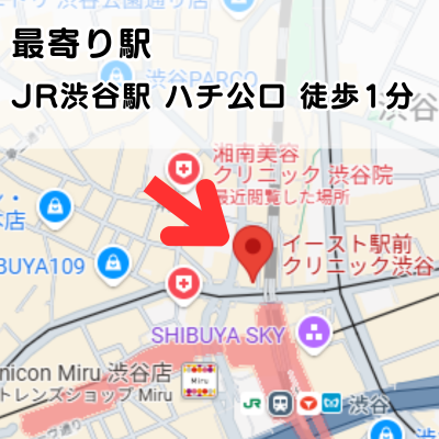 イースト駅前クリニック渋谷院の地図と最寄り駅からのアクセスの説明