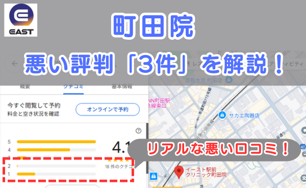 イースト駅前クリニック町田院の悪い口コミ評判と、レビュー評価をGoogleMapから説明