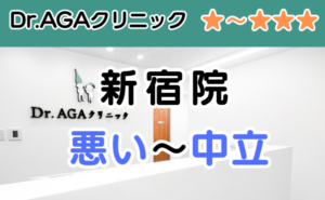 Dr.AGAクリニック新宿院の店舗内装と、悪い～中立の口コミ評判