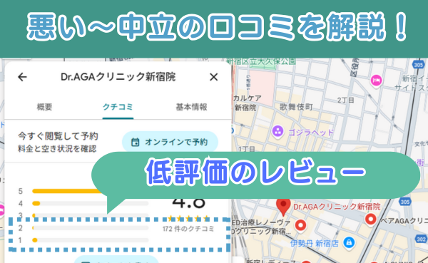 Dr.AGAクリニック新宿院の良い口コミ評判と、レビュー評価をGoogleマップから調査