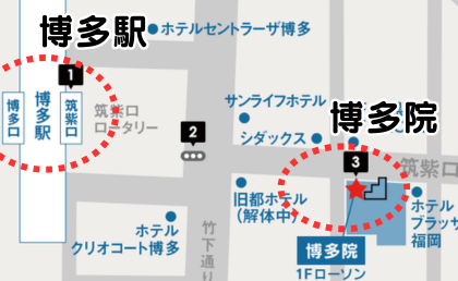 JR博多駅筑紫口からの詳細ルート