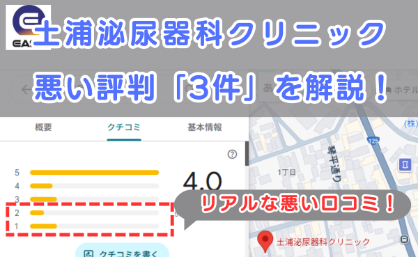 イースト駅前クリニック提携院、土浦泌尿器科クリニックの悪い口コミ評判と、レビュー評価