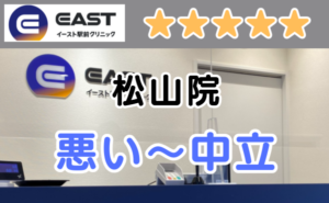 イースト駅前クリニック松山院の店舗外観（看板）と、悪い～中立の口コミ評判