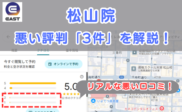 イースト駅前クリニック松山院の良い口コミ評判と、レビュー評価をGoogleマップから調査