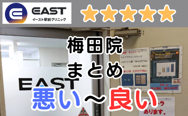 イースト駅前クリニック梅田院の悪い口コミ評判と、レビュー評価をGoogleMapから解説！