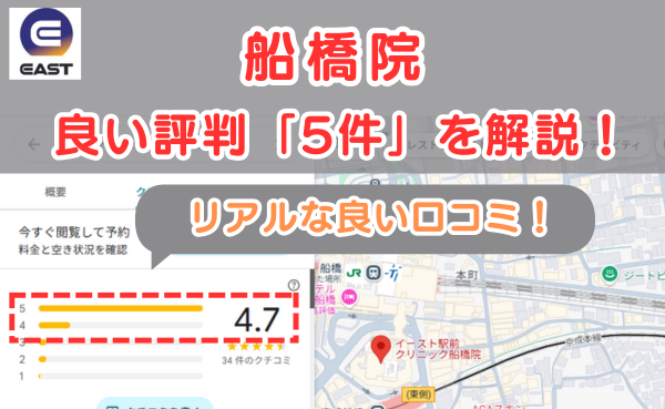 イースト駅前クリニック船橋院の良い口コミ評判と、レビュー評価をGoogleMapから調査