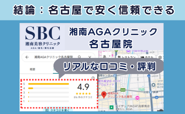 結論：名古屋で安くて信頼できる湘南AGAクリニック