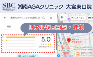 湘南AGAクリニック大宮東口院のリアルな口コミ評判と、レビュー評価（Googleマップ）