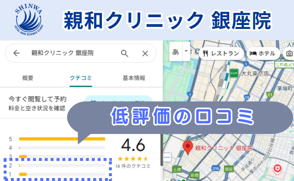 親和クリニック銀座院の悪い口コミ、レビュー評価をグーグルマップから調査