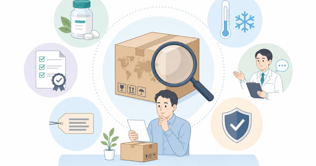 AGA薬の個人輸入や海外通販で成分や品質や相談先を確認する重要性を示す図解