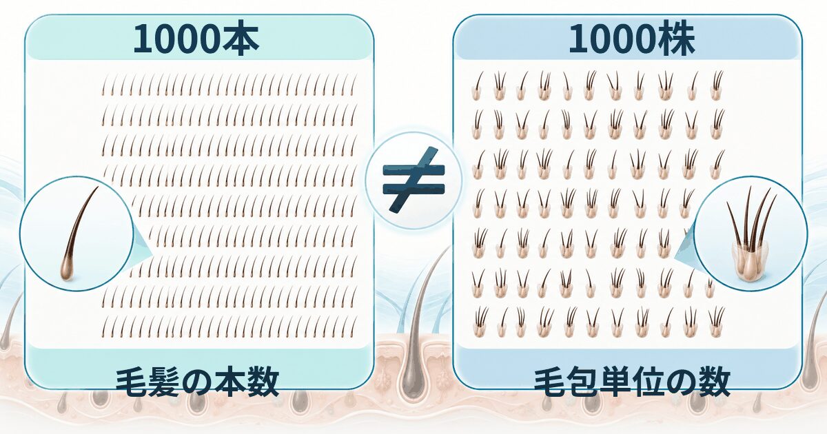 1000本と1000株が異なる単位であることを示す図解