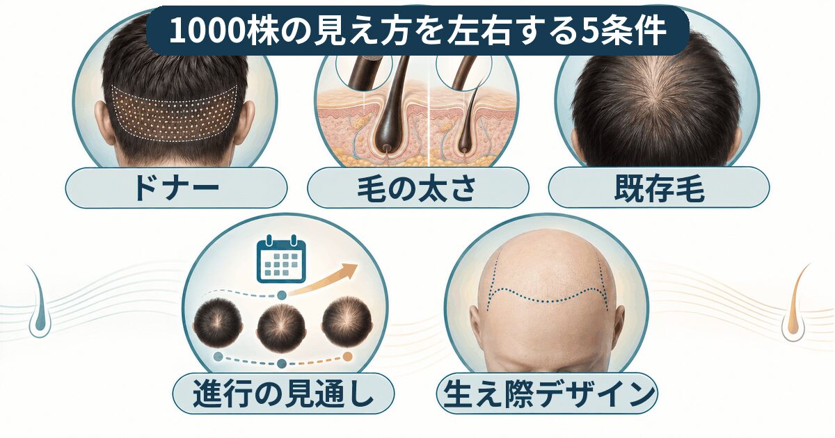 1000株の見え方に関わるドナー・毛の太さ・既存毛など5条件